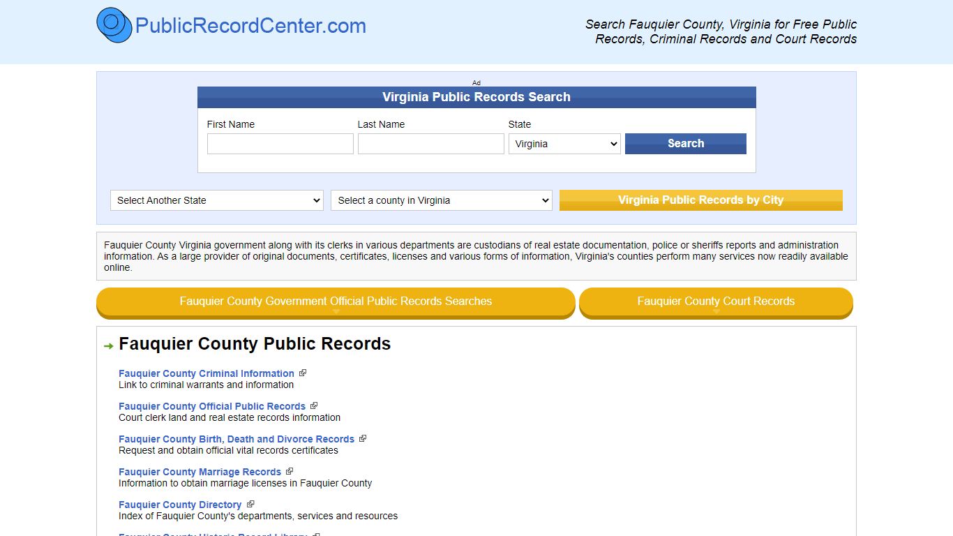 Fauquier County Virginia Free Public Records - Court ...